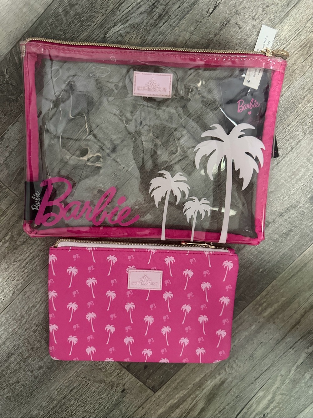 Barbie Hot Pink Palm-Print Cosmetic Pouch Set